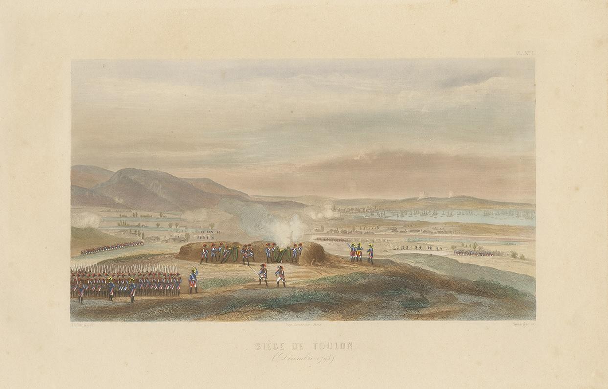 Impression ancienne de la Siege de Toulon (circa 1860) Bon état - En vente à Langweer, NL