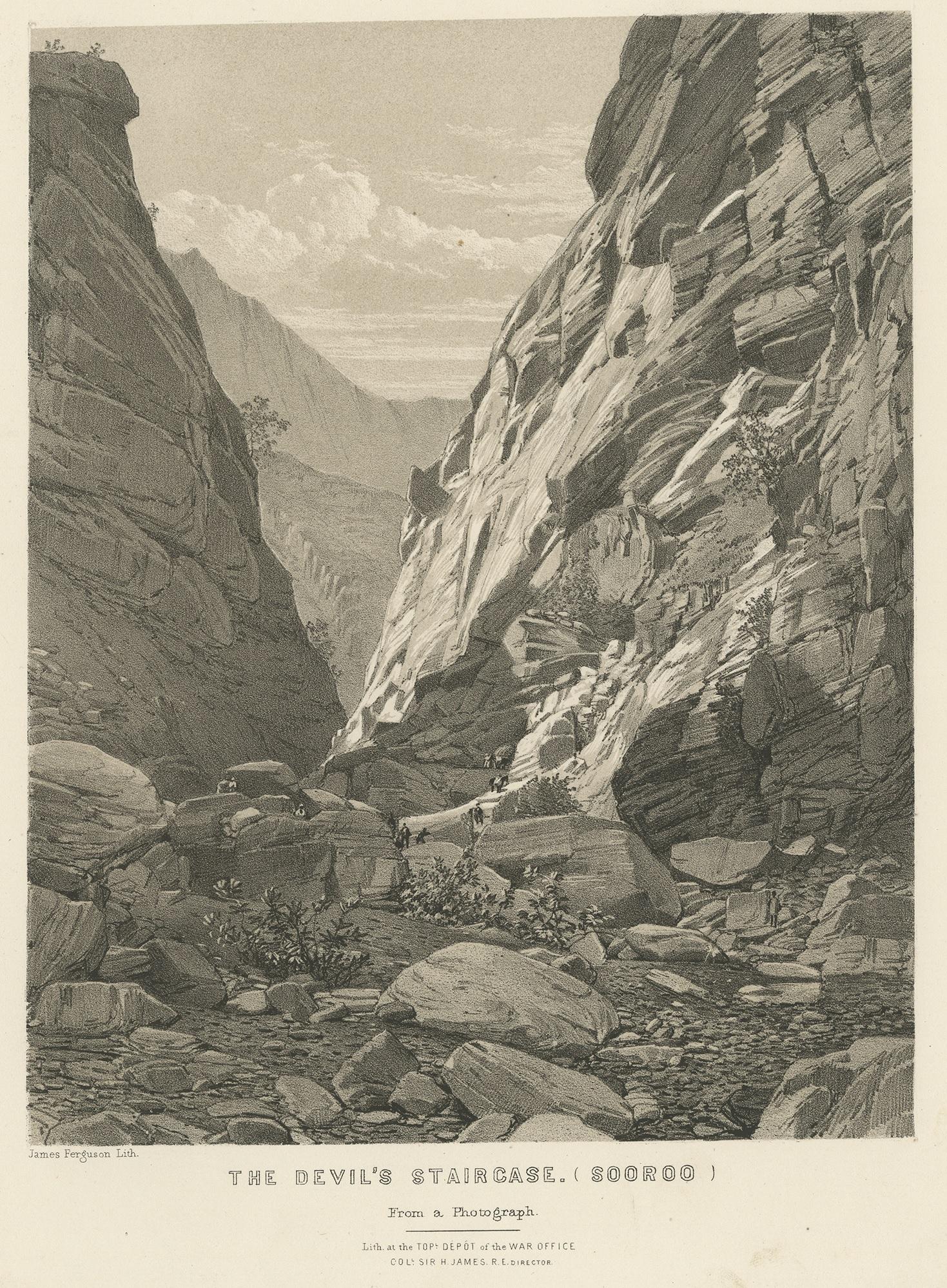 Antique print titled 'The Devil's Staircase'. Lithograph of the Sooroo Pass, Abyssinia. This print originates from 'Record of the Expedition to Abyssinia compiled by order of the Secretary of State for War' by Major Trevenen J. Holland ; & Captain