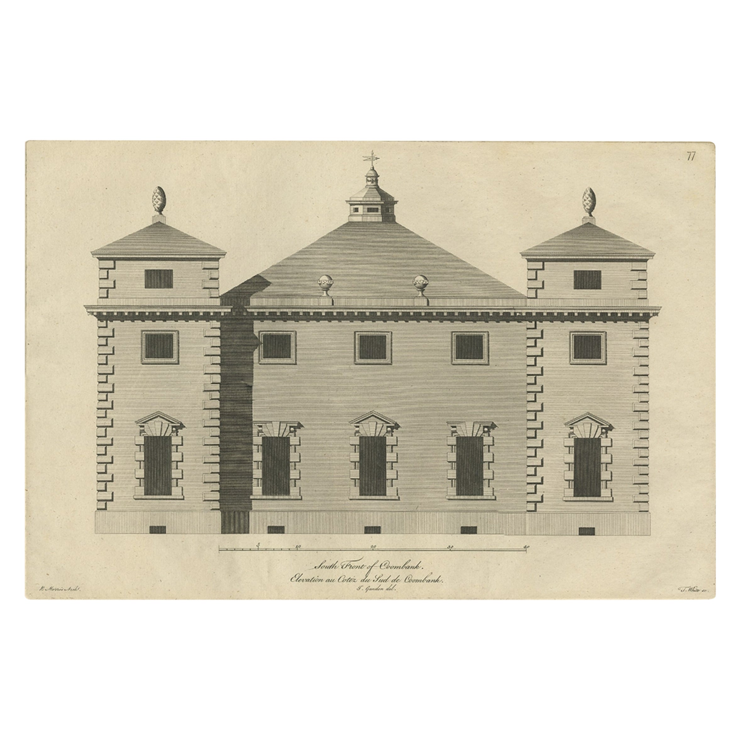 Impression ancienne de la Facade du Sud de Coombank dans le Kent, Angleterre, vers 1770