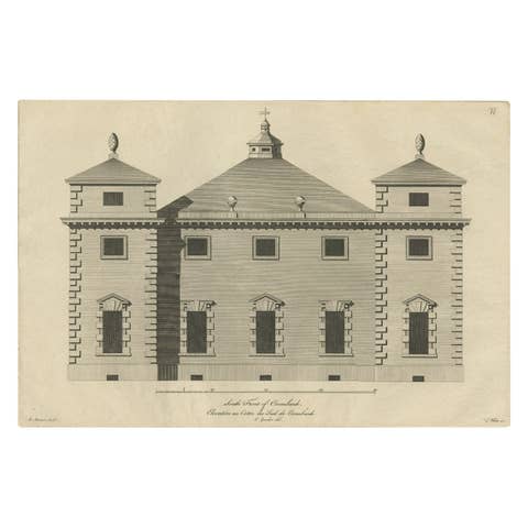Antique Print of the Southern Facade of Coombank in Kent, England, c.1770