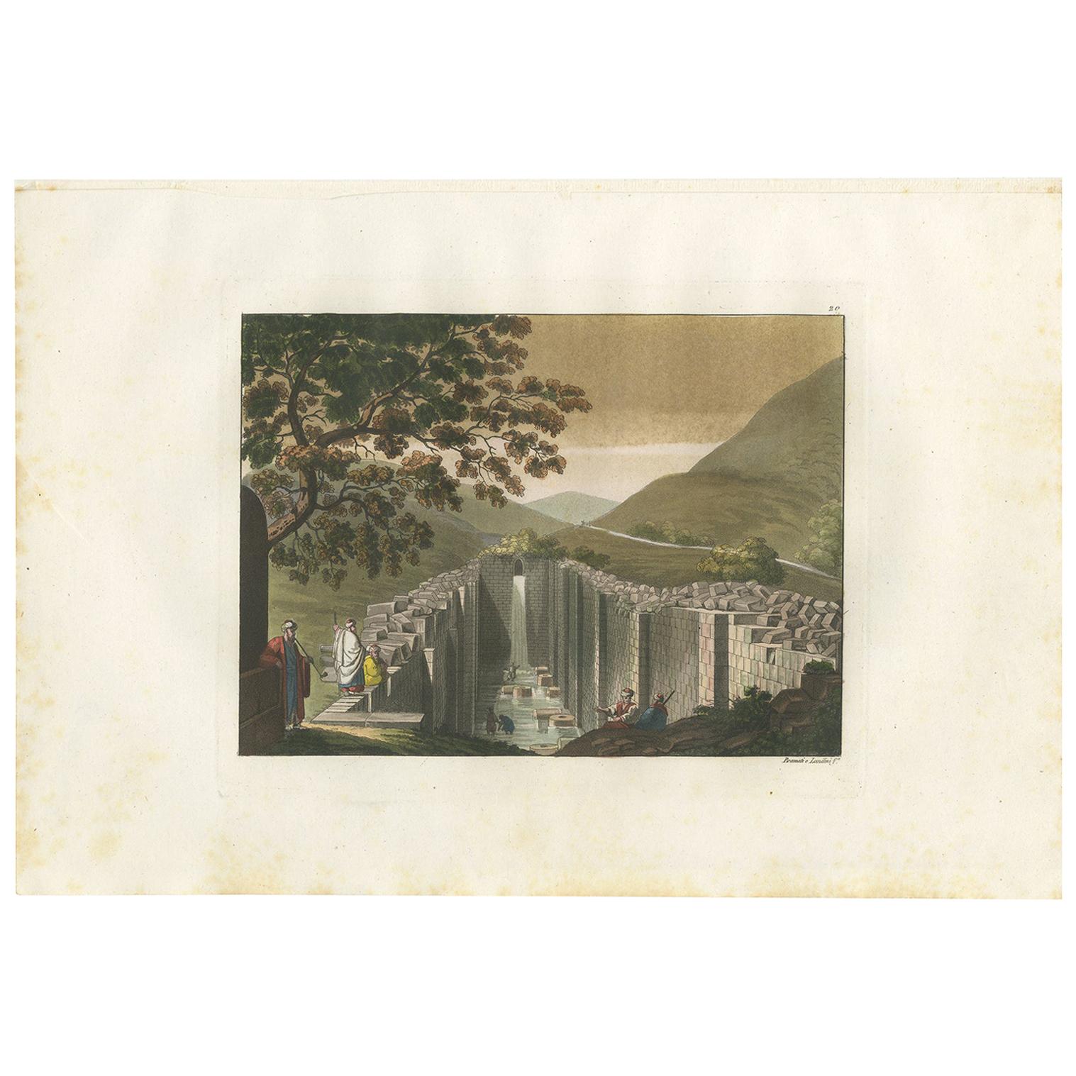 Impression ancienne du printemps et du bassin de Siloam par Ferrario '1831'
