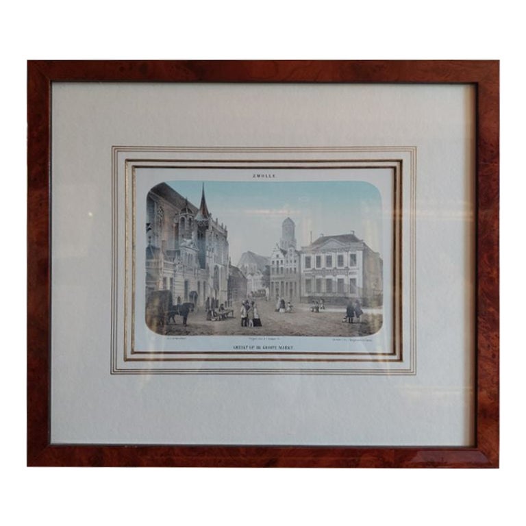 Antiker Druck des Platzes der Stadt Zwolle in den Niederlanden, 1857