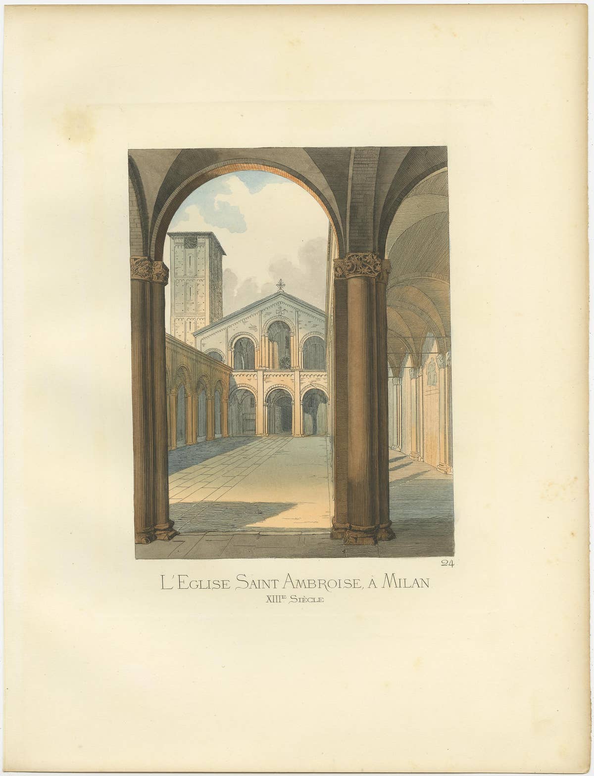 Antique Print of the St. Ambrose Church in Milan by Bonnard, 1860