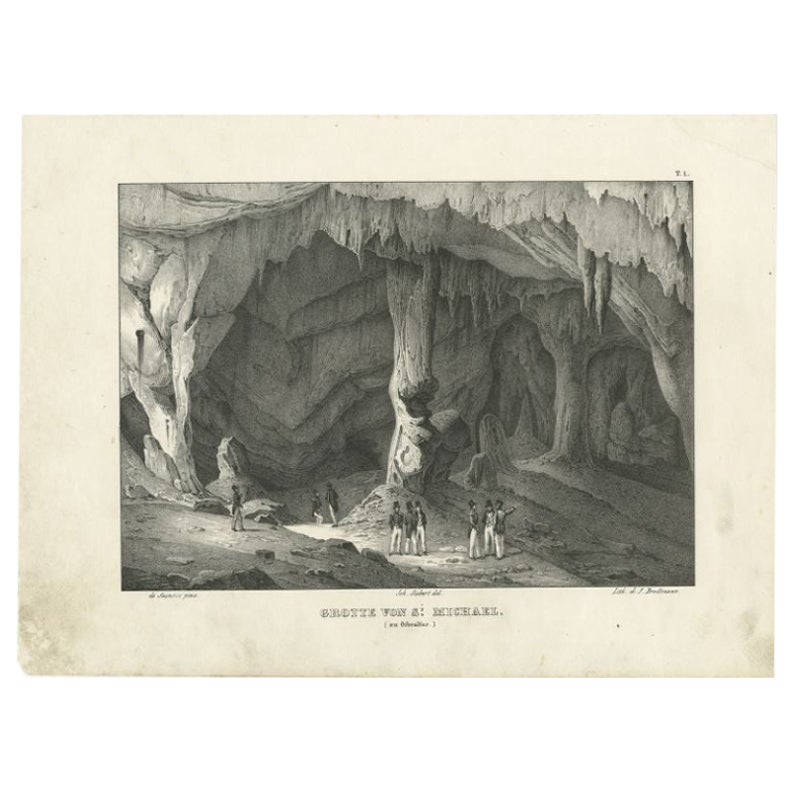 Antiker Druck der Höhle des Heiligen Michael in Gibraltar von Brodtmann, um 1836 im Angebot