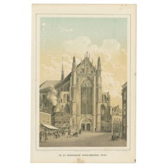 Impression ancienne de l'église St. Pancras de Leiden aux Pays-Bas, 1859