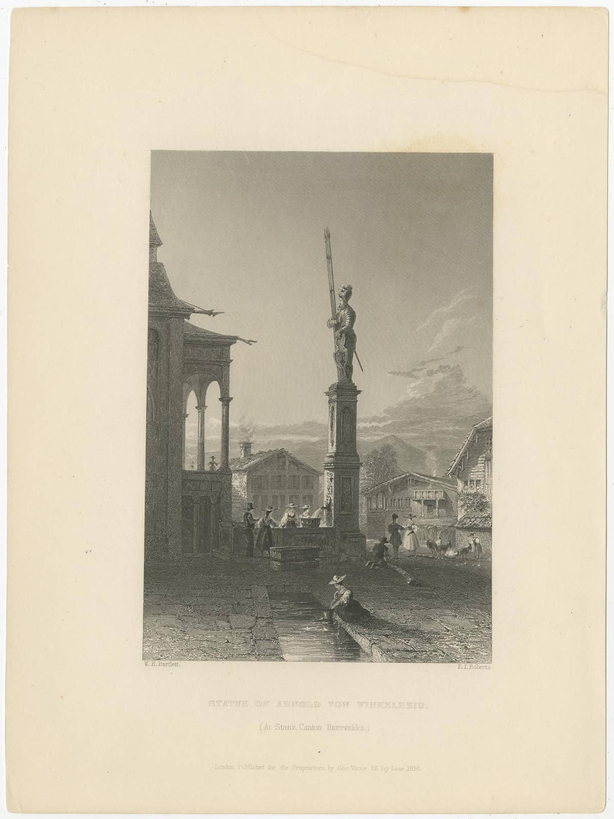 Antique Print of the Statue of Arnold Von Winkelreid in Stans, Switzerland