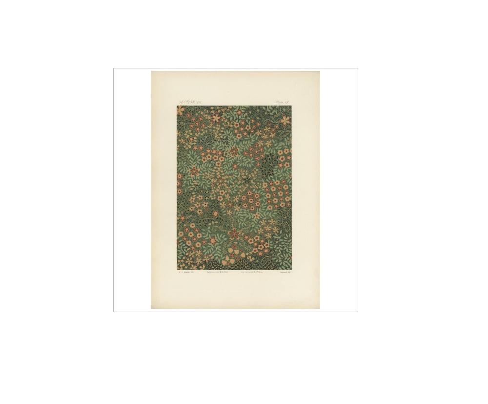 Grabado antiguo de la superficie de una jarra japonesa por G. Audsley, 1884 en Bueno estado para la venta en Langweer, NL