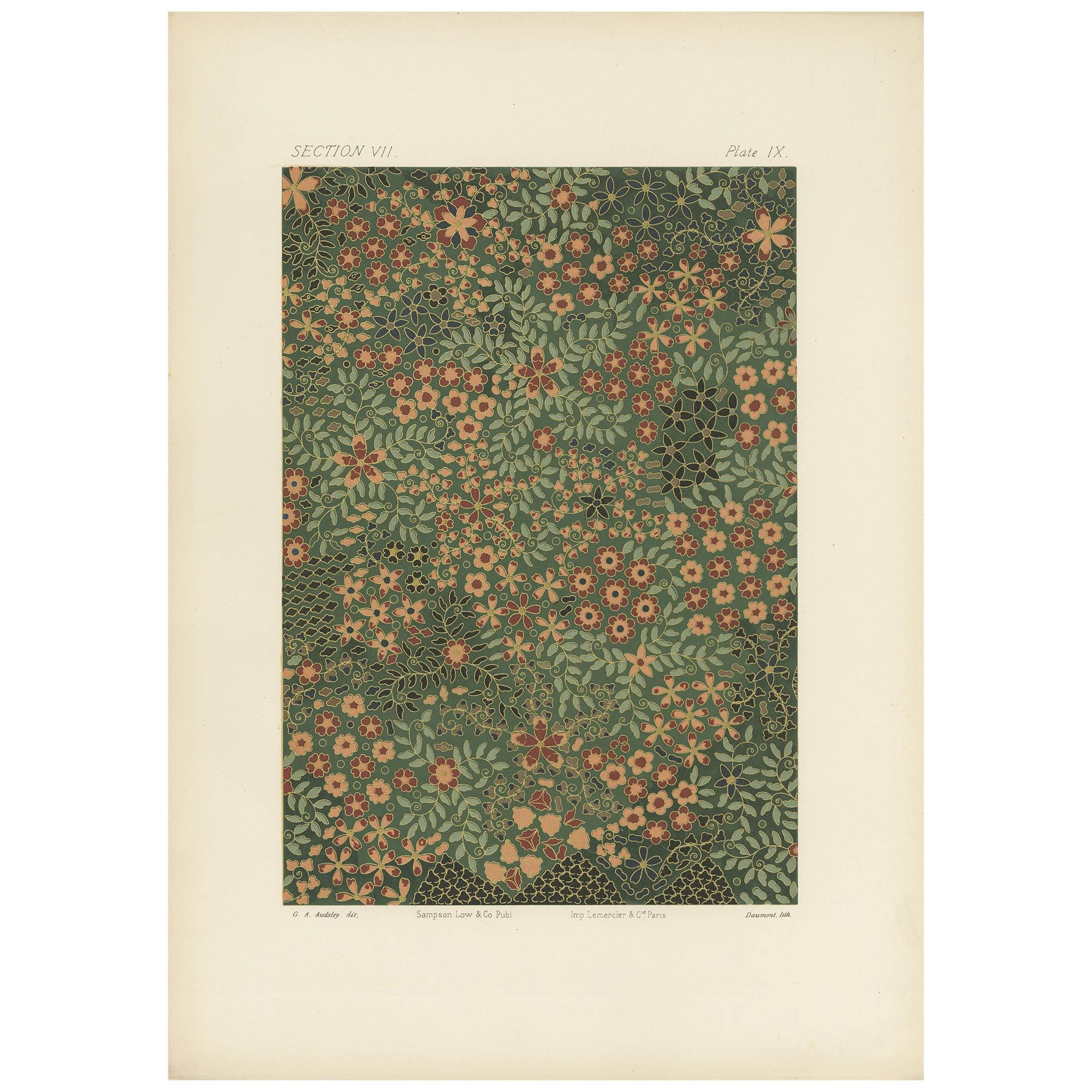 Antique Print of the Surface of a Japanese Jar by G. Audsley, 1884 For Sale