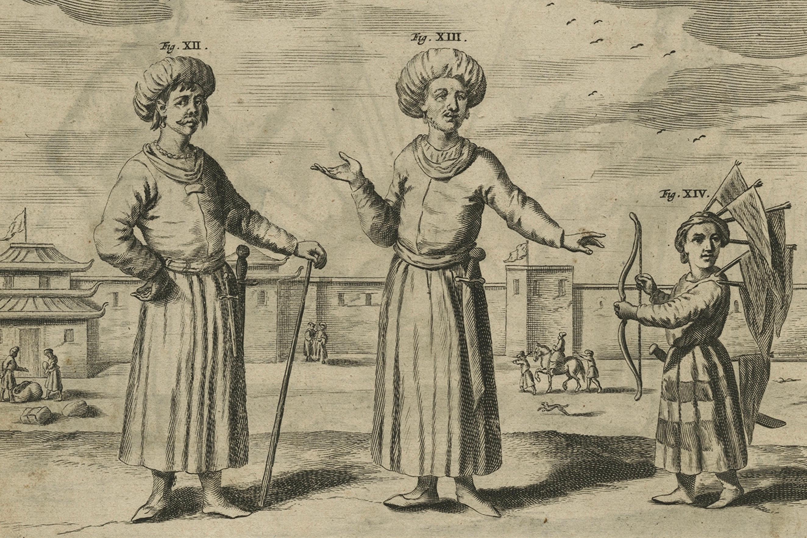 18th Century and Earlier Antique Print of the Tangut People in China by Athanasius Kircher, c.1660 For Sale