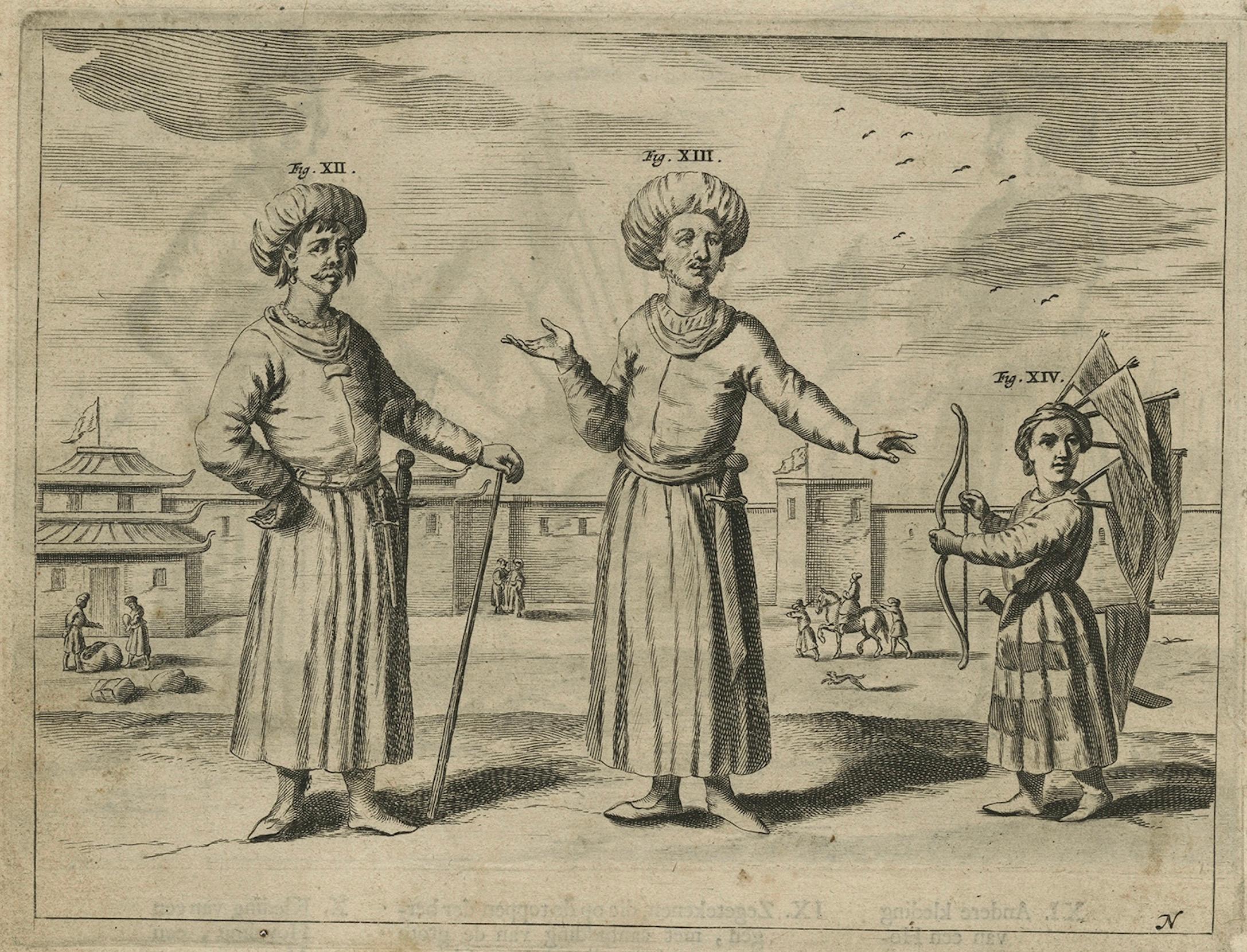 Antique Print of the Tangut People in China by Athanasius Kircher, c.1660 For Sale
