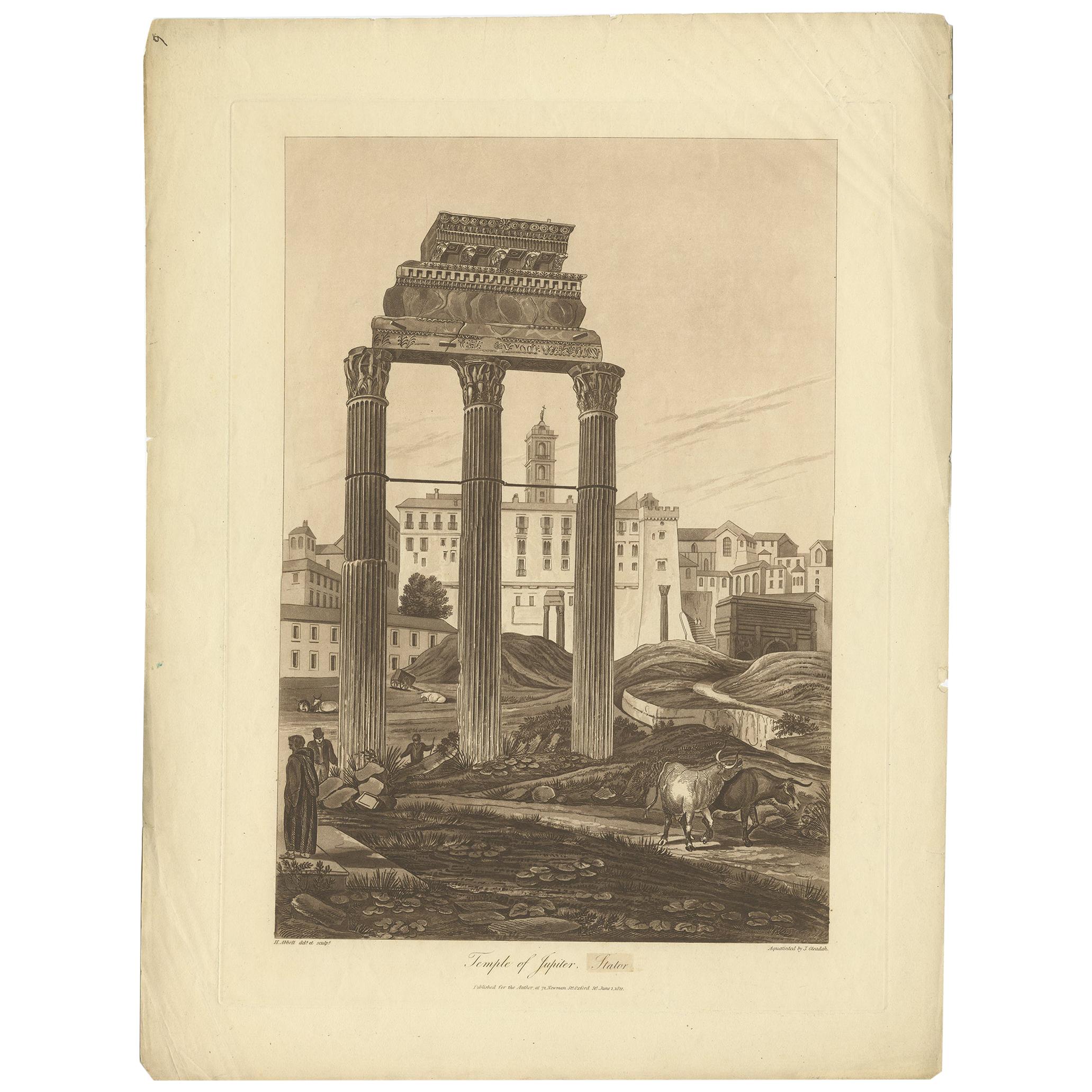 Antique Print of the Temple of Jupiter Stator by Abbot, 1820