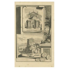 Antique Print of the Temple of Romulus in Rome, Italy C.1705