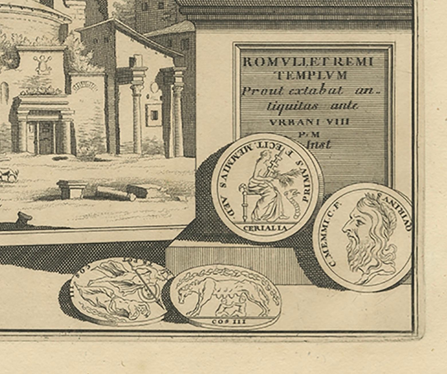 Impression ancienne du temple de Romulus à Rome, Italie, vers1705 Bon état - En vente à Langweer, NL