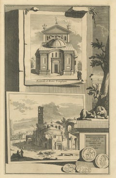Antique Print of the Temple of Romulus in Rome, Italy C.1705