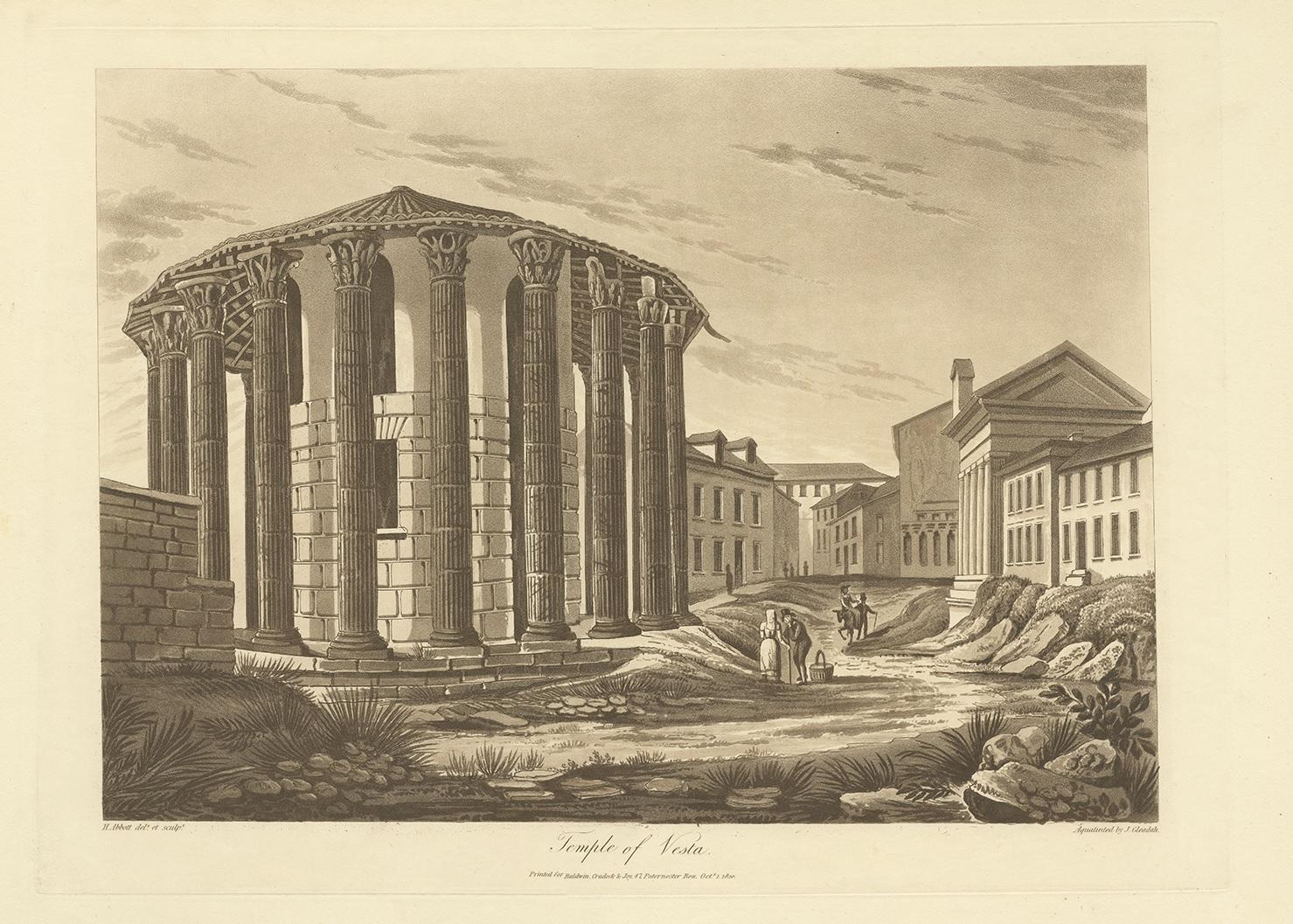 Antiker Druck des Tempels der Vesta von Abbot:: 1820 im Zustand „Gut“ im Angebot in Langweer, NL