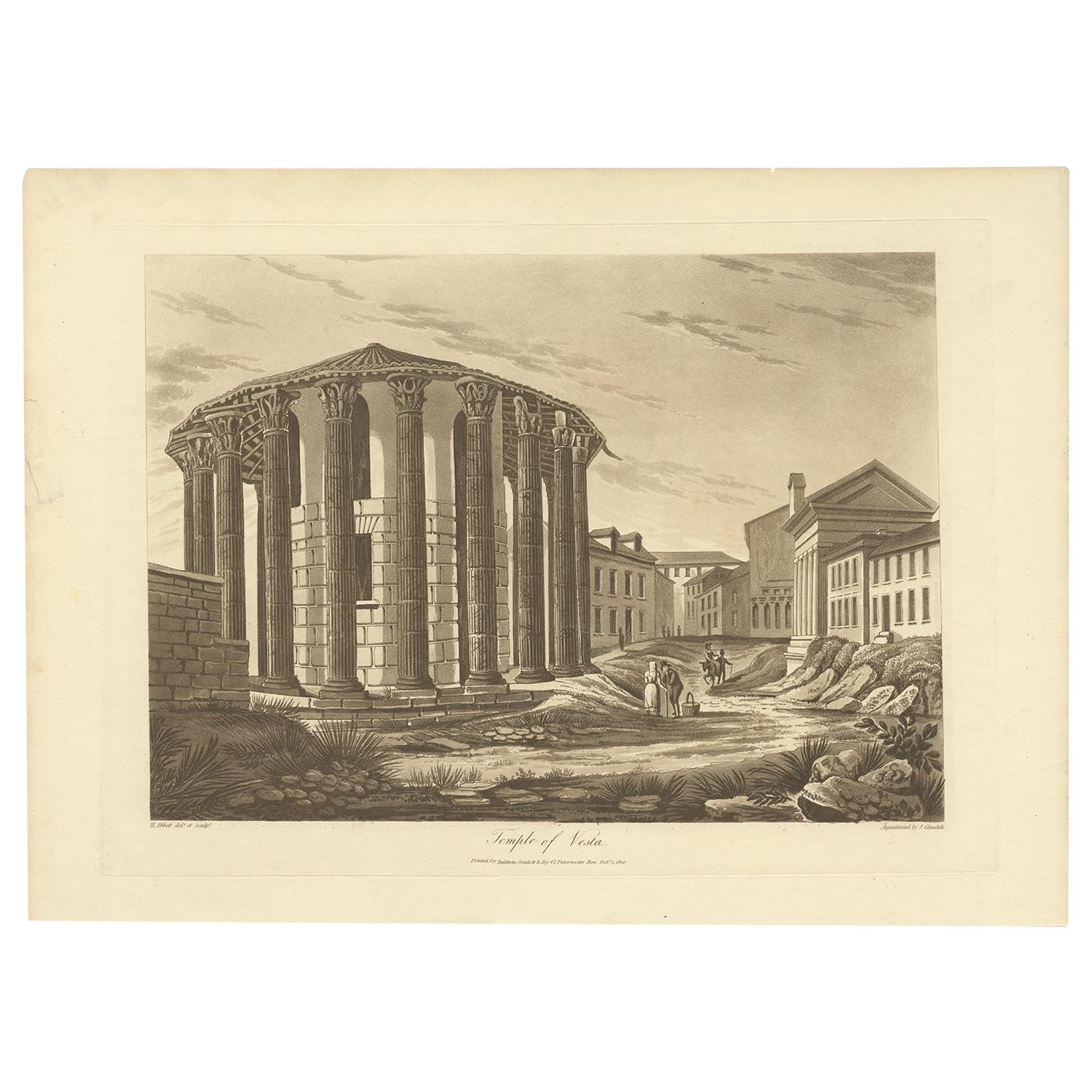 Antique Print of the Temple of Vesta by Abbot, 1820 For Sale