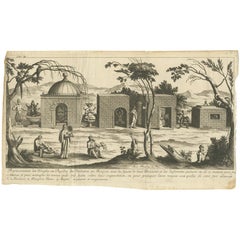 Impression ancienne des temples et des pagodes à Tunquin par Tavernier, '1679'