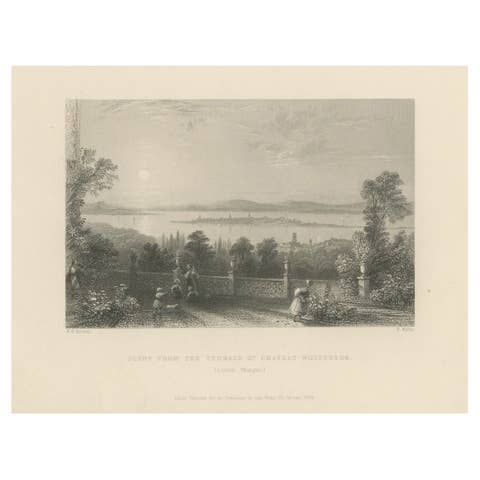 Antique Print of the Terrace of Château Wolfsberg, Switzerland, 1836