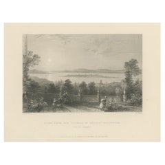 Antiker Druck der Terrasse von Château Wolfsberg, Schweiz, 1836
