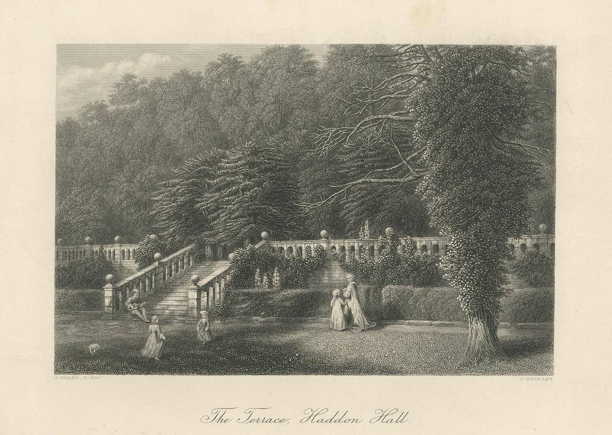 Antique Print of the Terrace of Haddon Hall by Appleton '1875'