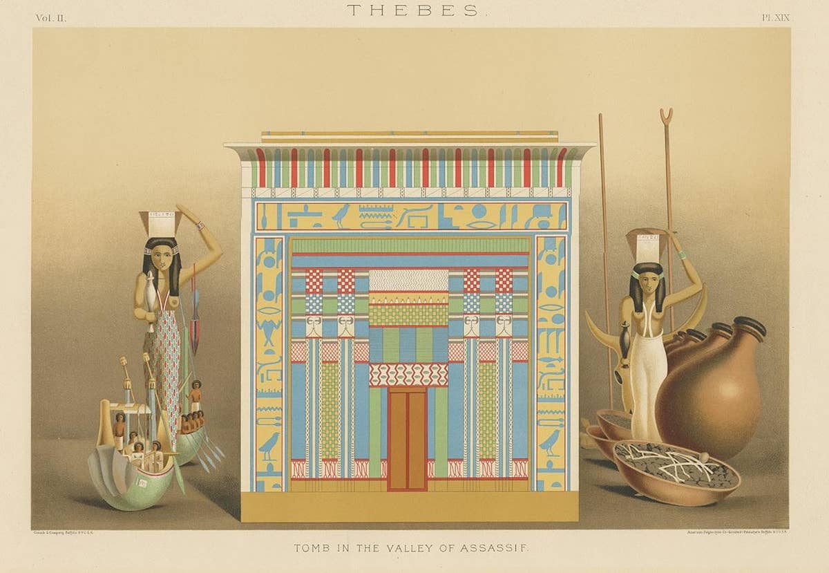 Antique Print of the Tomb in the Valley of Assassif by Binion, 1887