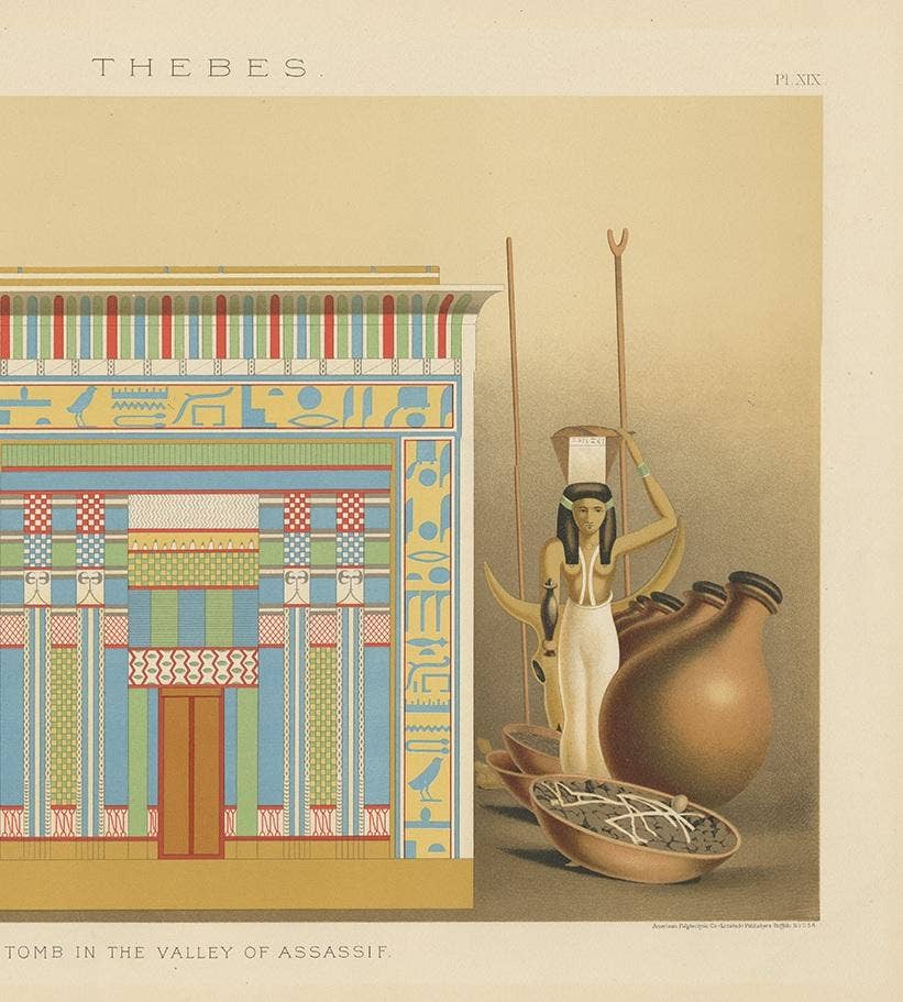 Antique Print of the Tomb in the Valley of Assassif by Binion, 1887