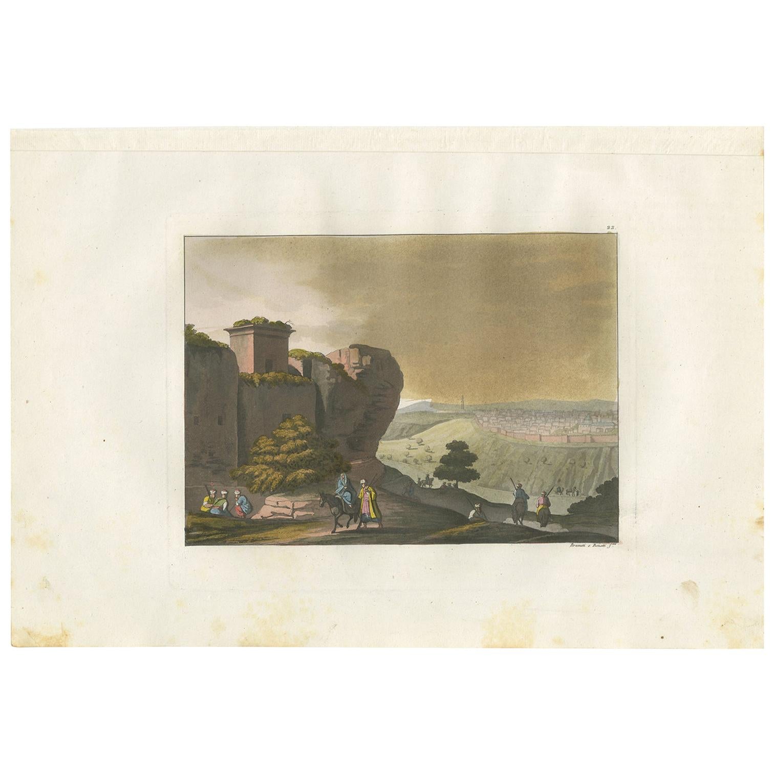Antique Print of the Tomb in the Valley of Jehoshaphat by Ferrario '1831' For Sale