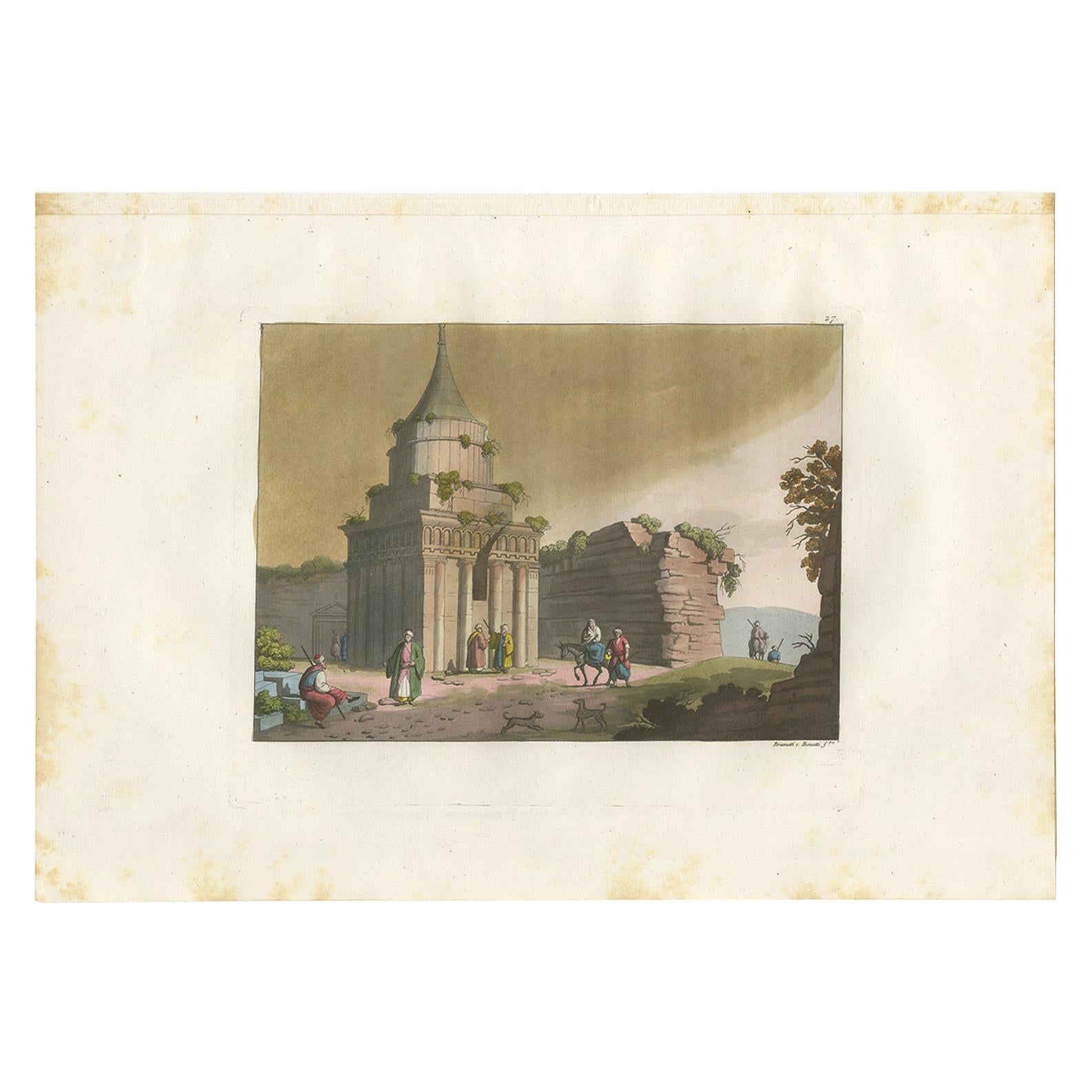 Antique Print of the Tomb of Absalom in Jerusalem, '1831'