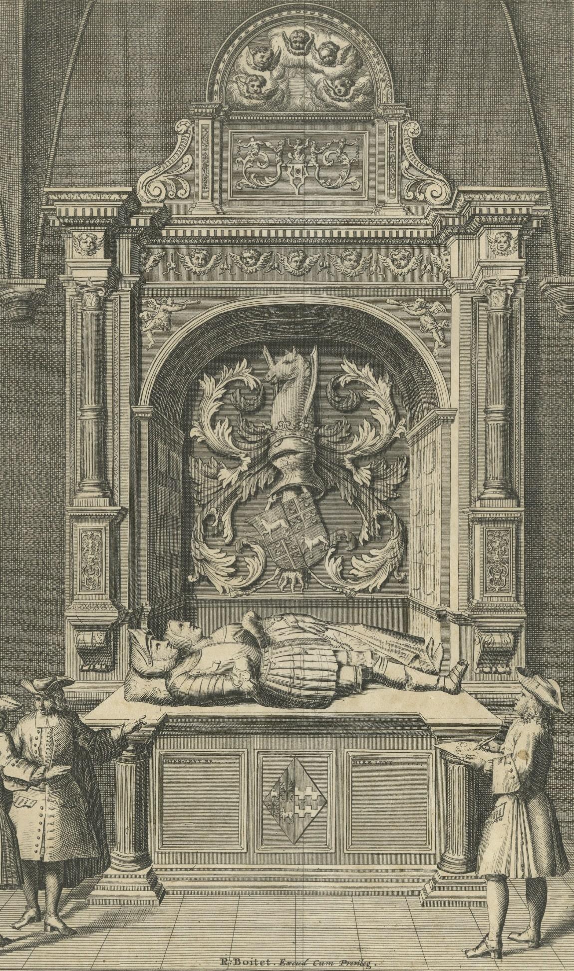 Antique Print of the Tomb of Gerrit van Assendelft and Beatrix van Dalem In Good Condition For Sale In Langweer, NL