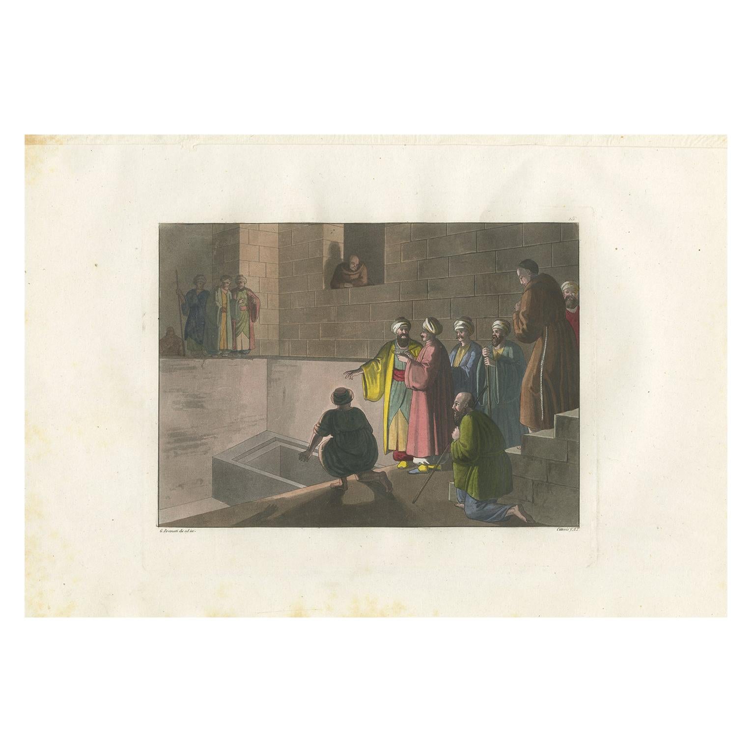Impression ancienne du tombeau de Joseph d'Arimathea par Ferrario '1831'