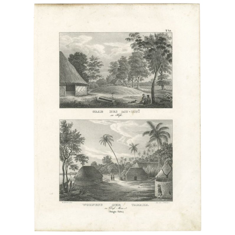 Antiker Druck des Grabes von Mu-Muï in Tonga, um 1836