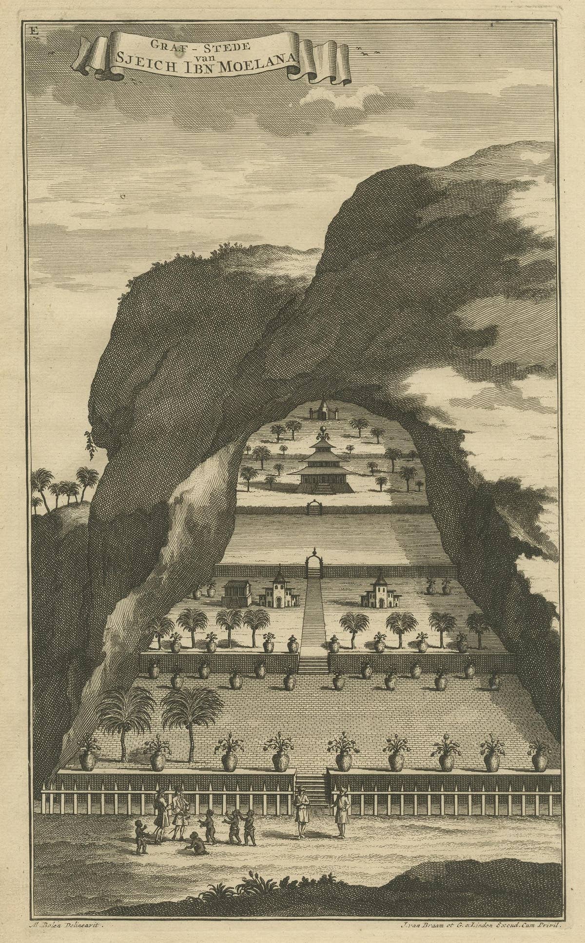 Antique Print of the Tomb of Sheikh Ibn Moelana by Valentijn '1726'
