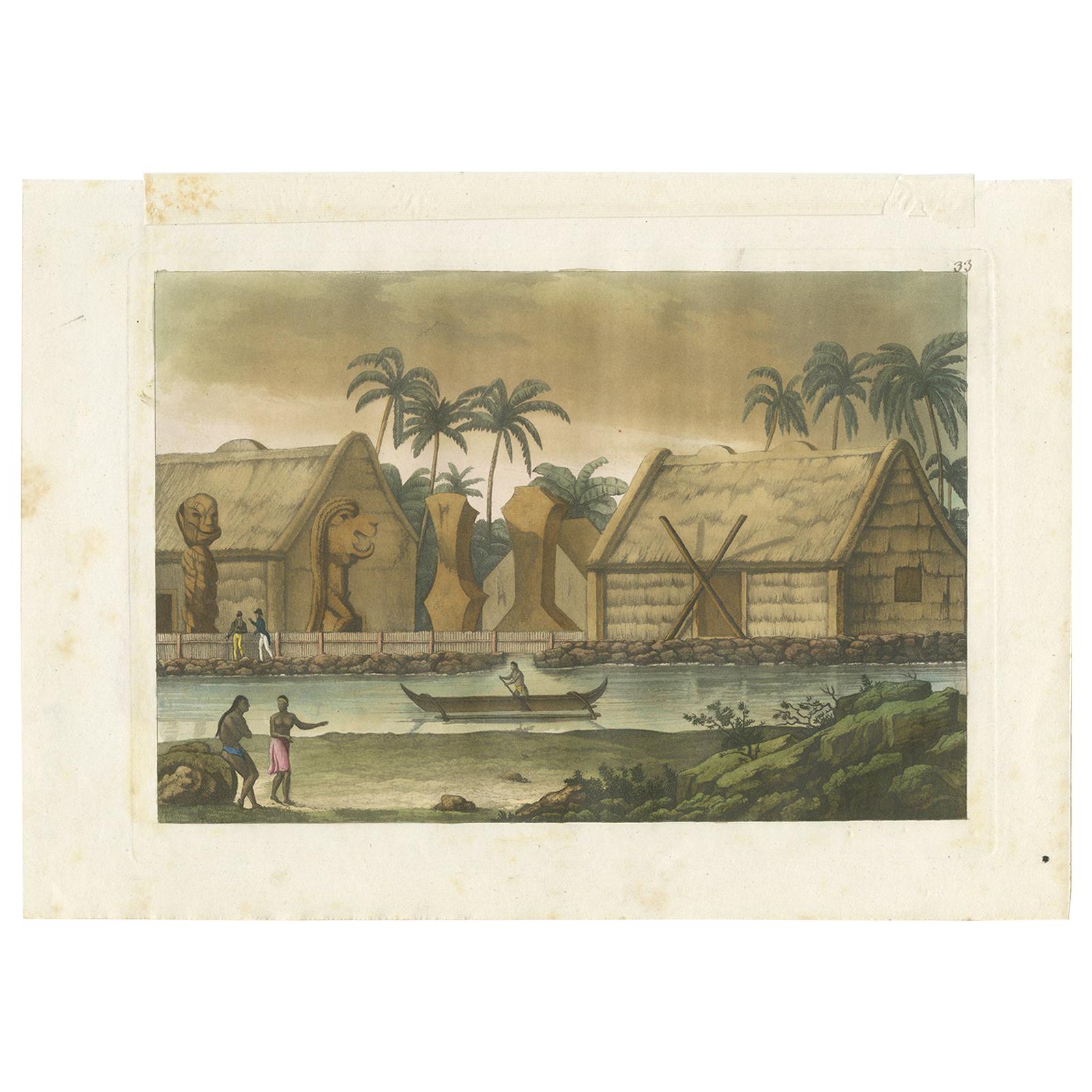 Antique Print of the Tomb of Tamahamah at Kaiakakooa by Ferrario '1831'