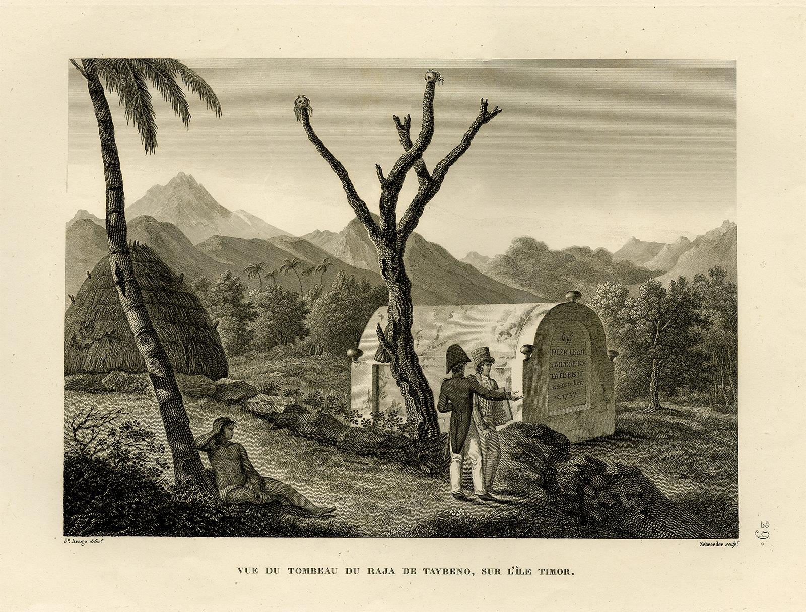 Engraved Antique Print of the Tomb of the Raja of Taybeno on the Island Timor, 1825 For Sale