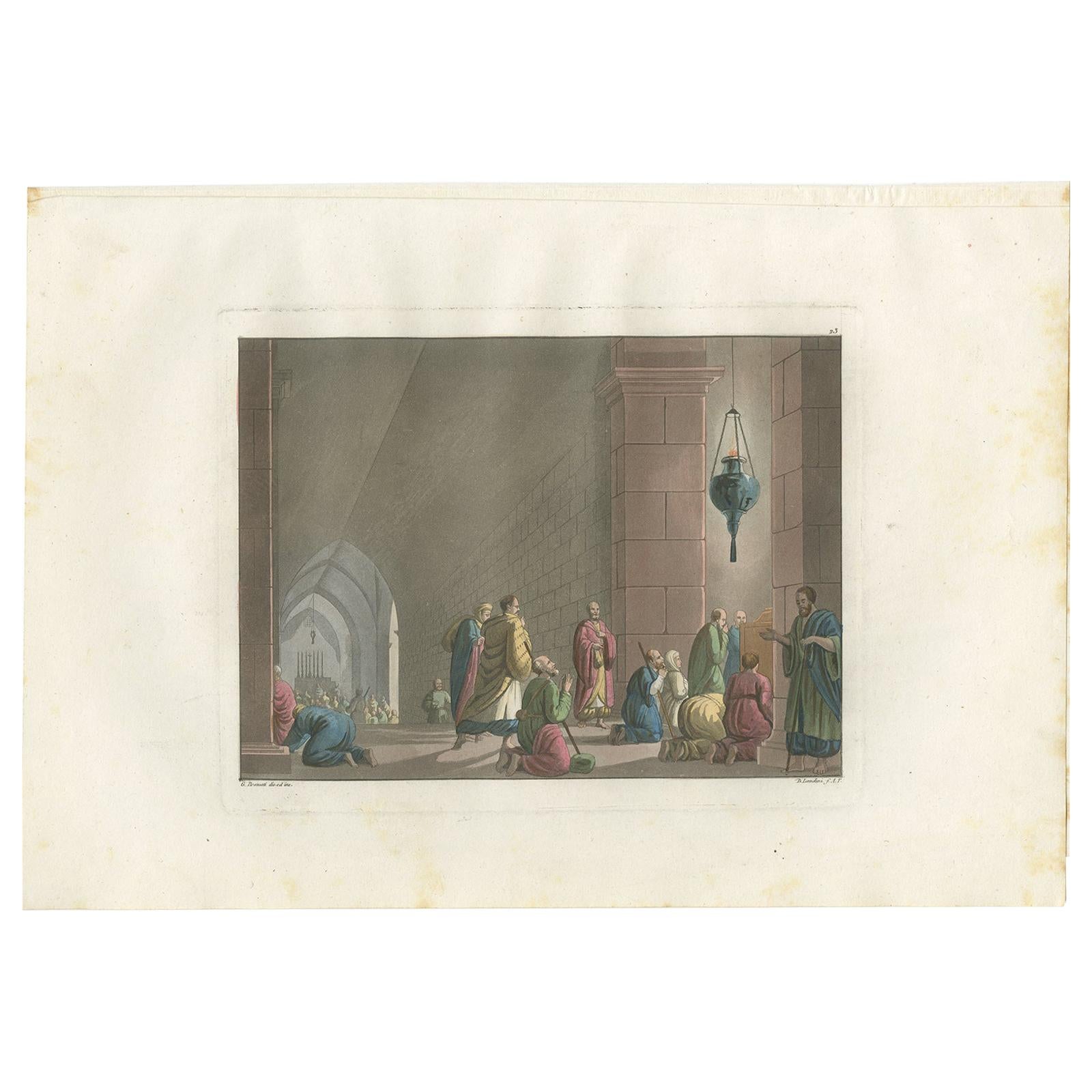 Antique Print of the Tomb of the Virgin Mary by Ferrario '1831'
