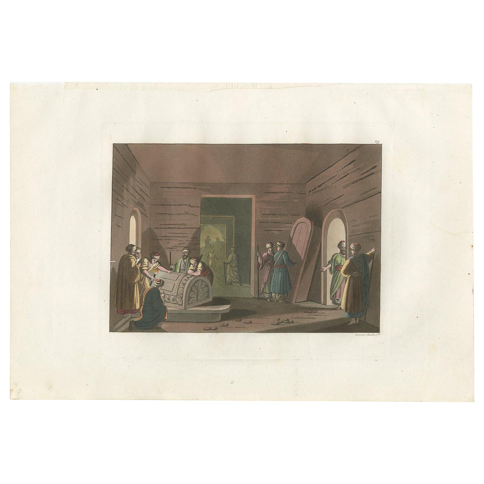 Antique Print of the Tombs of the Kings of Judah by Ferrario '1831'