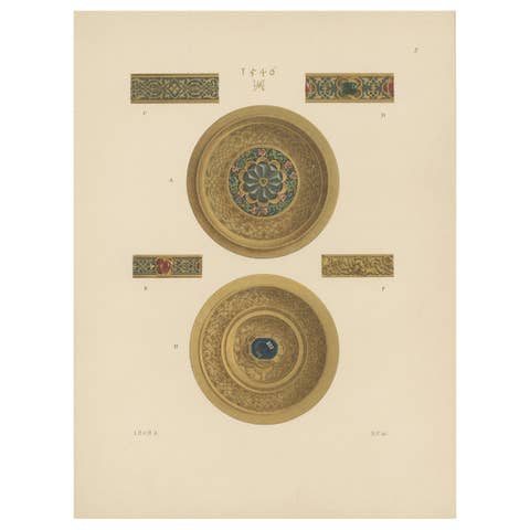 Antique Print of the Top and Bottom of a Gold Pokal by Hefner-Alteneck '1890'