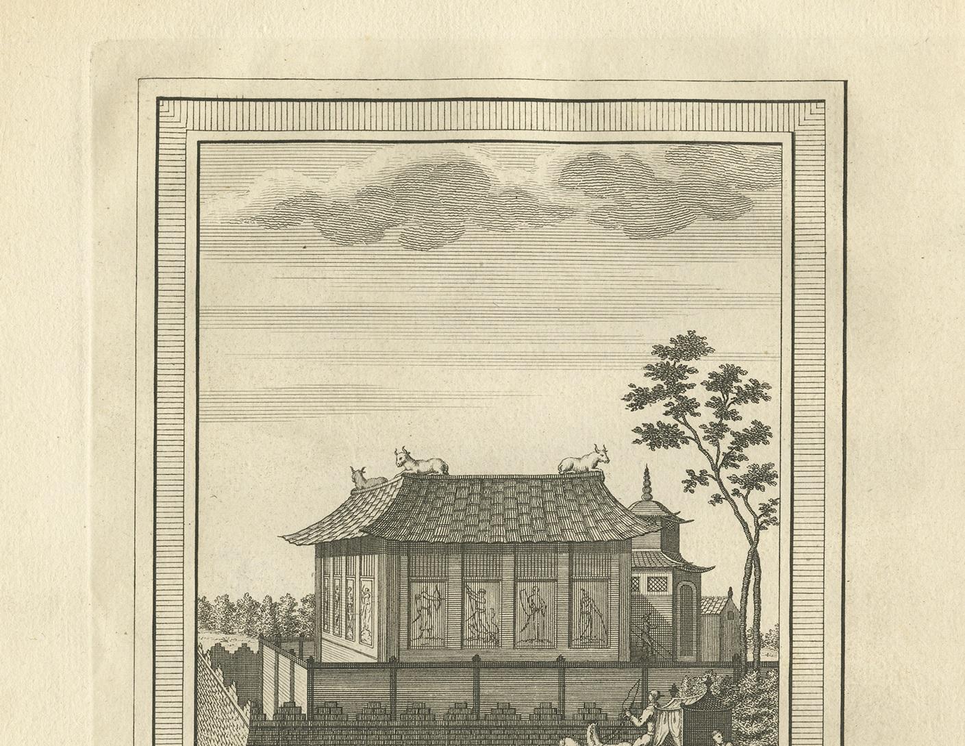 Antiker Druck der Pagode Toranga von Van Schley, 1758 (Niederländisch) im Angebot