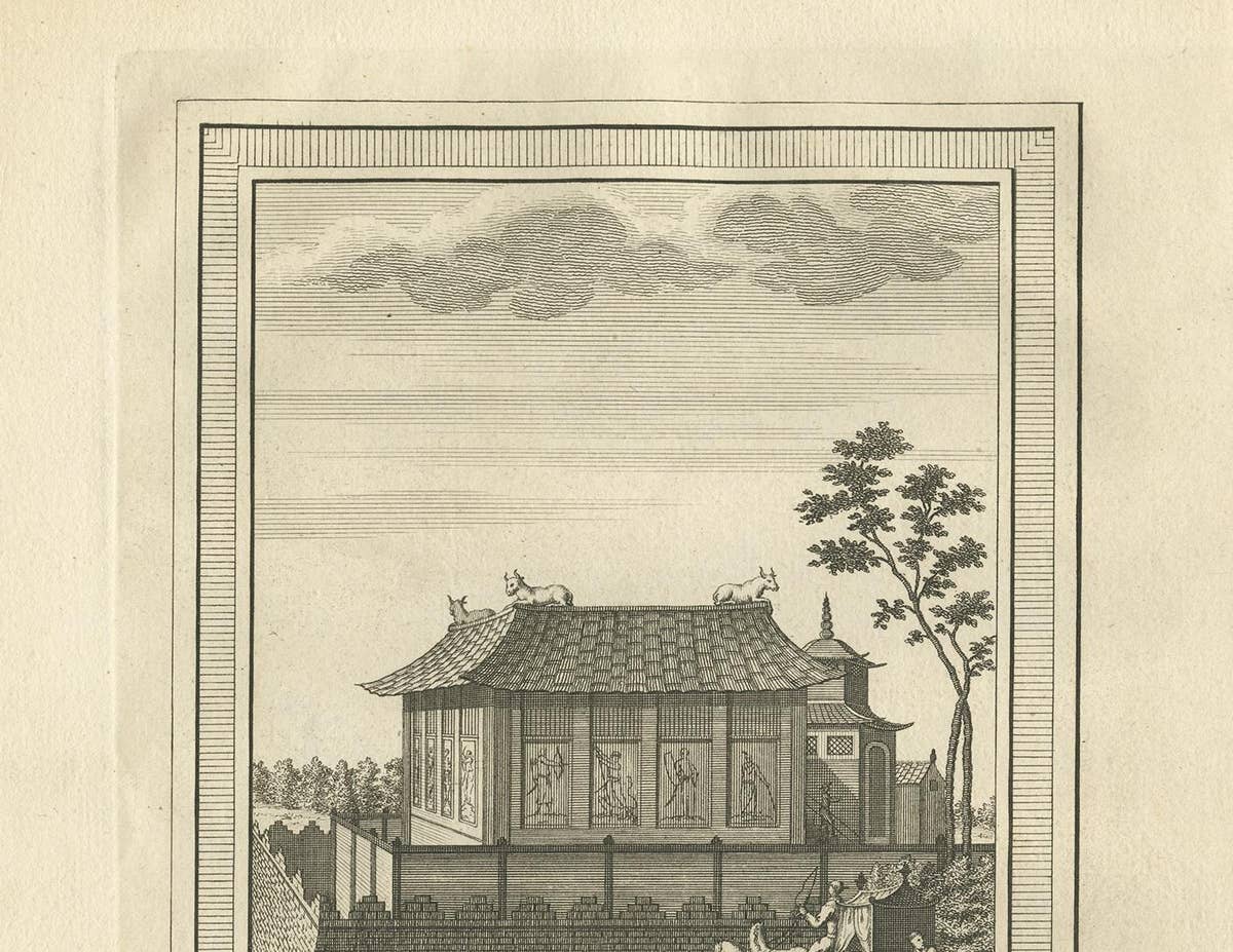 Antique Print of the Toranga Pagoda by Van Schley, 1758