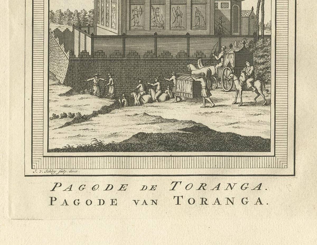 Antique Print of the Toranga Pagoda by Van Schley, 1758