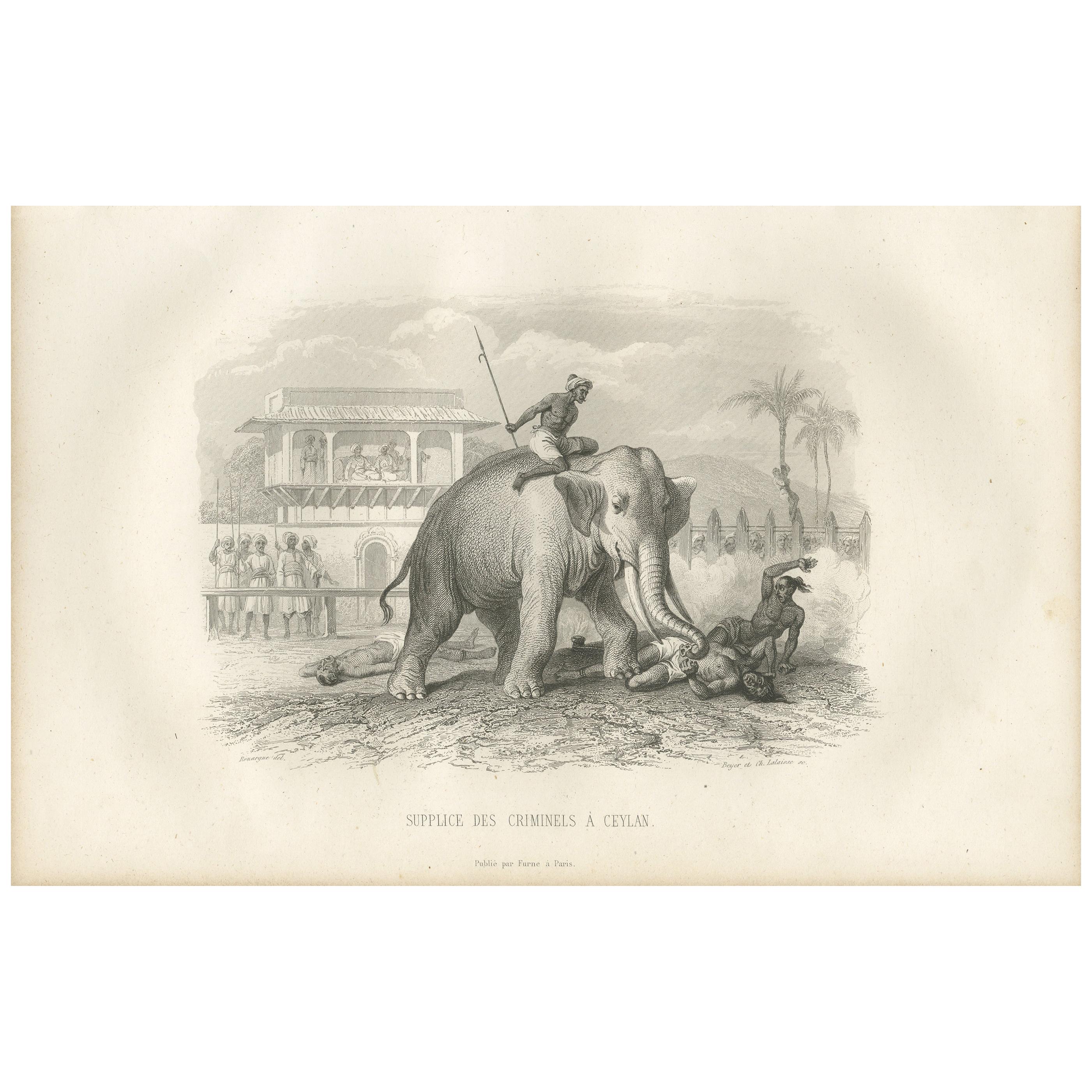 Impression ancienne de la Torture des Criminals sur Ceylan par D'Urville '1853'