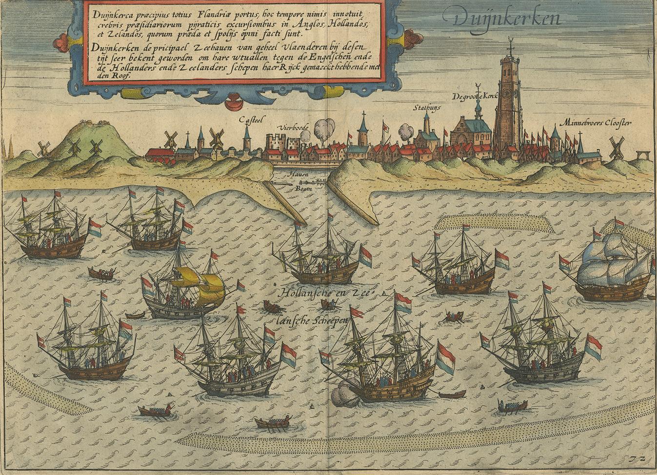 Beau plan à vol d'oiseau de la ville de Duinkerken. Extrait de la description des Pays-Bas de Ludovico Guicciardini, 