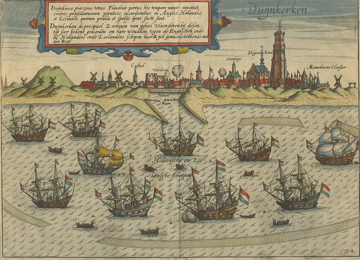 Antique Print of the Town of Duinkerken ‘France’ by L. Guicciardini, 1613