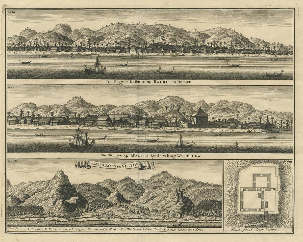 Antique Print of the Trading Posts of Ambon by Valentijn, 1726