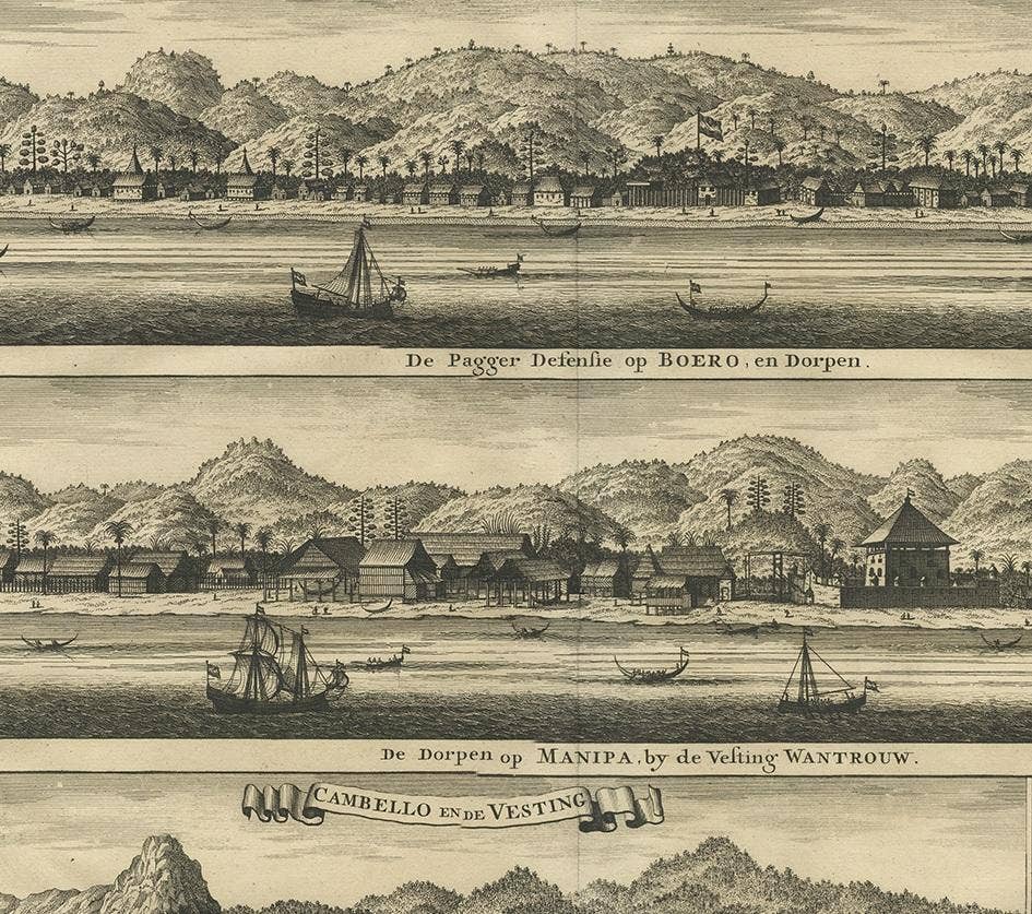 Antique Print of the Trading Posts of Ambon by Valentijn, 1726