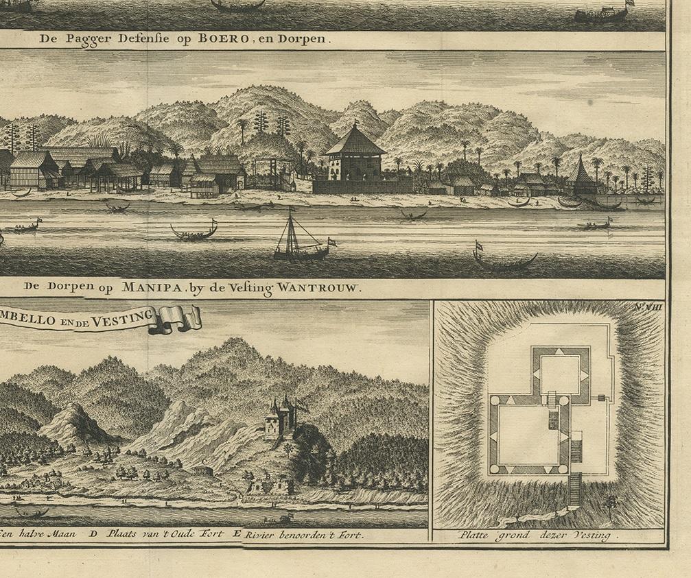 Antiker Druck der Handelsposten von Ambon von Valentijn, 1726 im Zustand „Gut“ im Angebot in Langweer, NL