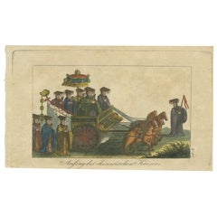 Impression ancienne du transport de l'empereur chinois, vers 1800