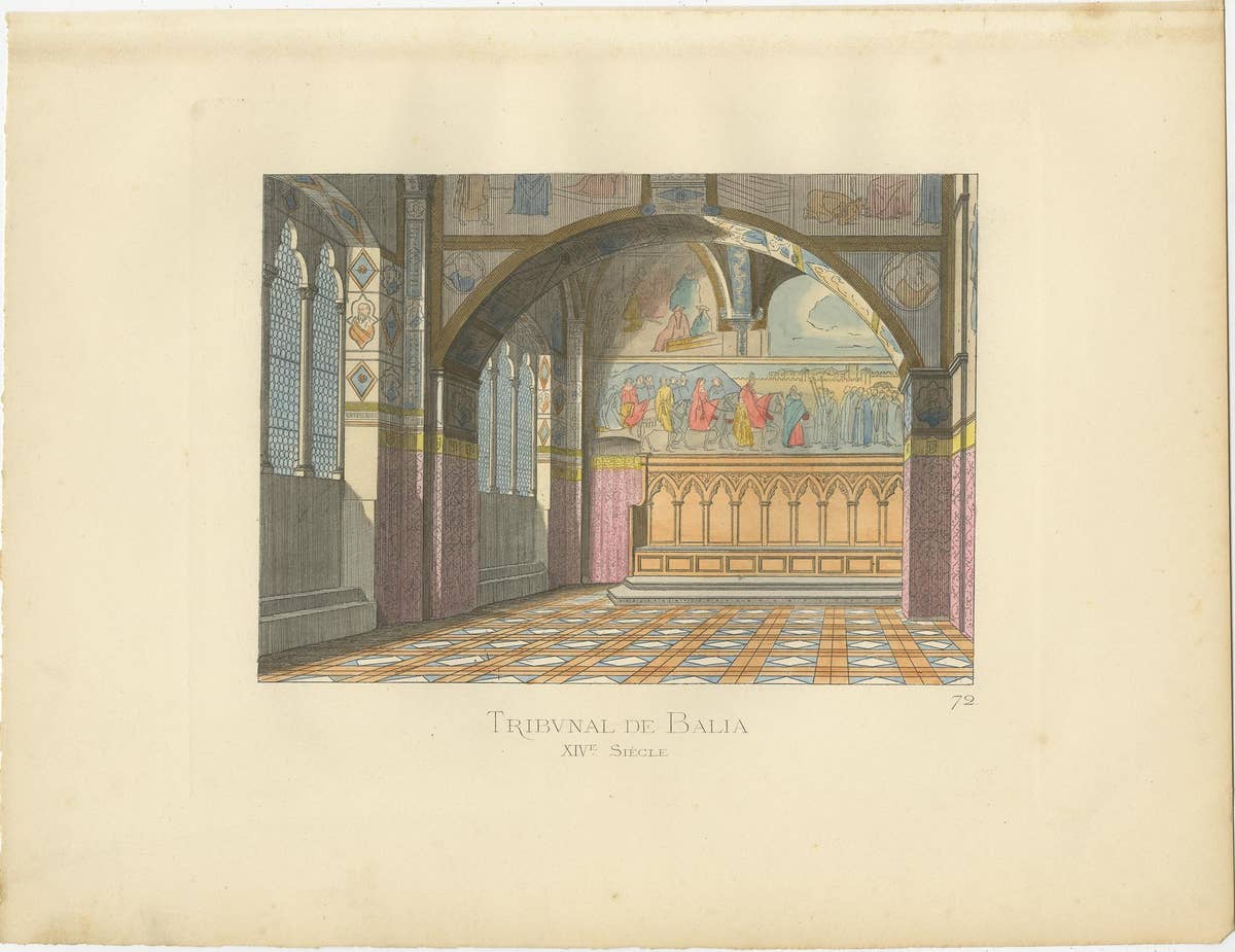 Antique Print of the Tribunal of Balia, 14th Century, by Bonnard, 1860