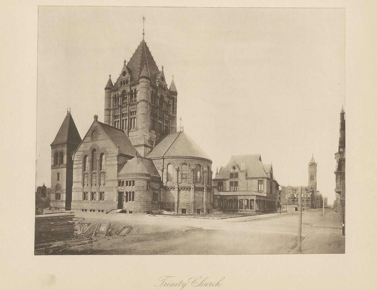 Antique Print of the Trinity Church in the city of Boston, 1887 In Good Condition For Sale In Langweer, NL