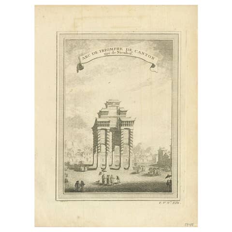 Antique Print of the Triumphal Arch of Guangzhou by Chedel, 1746